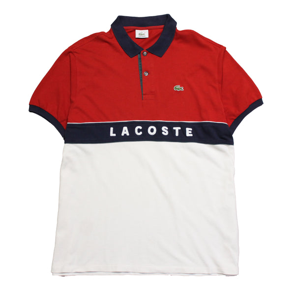 Lacoste Navy Red and White Script Polo Shirt circa 2000 s